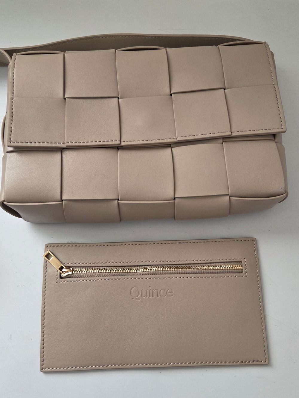 Quince Woven Shoulder Bag in Beige